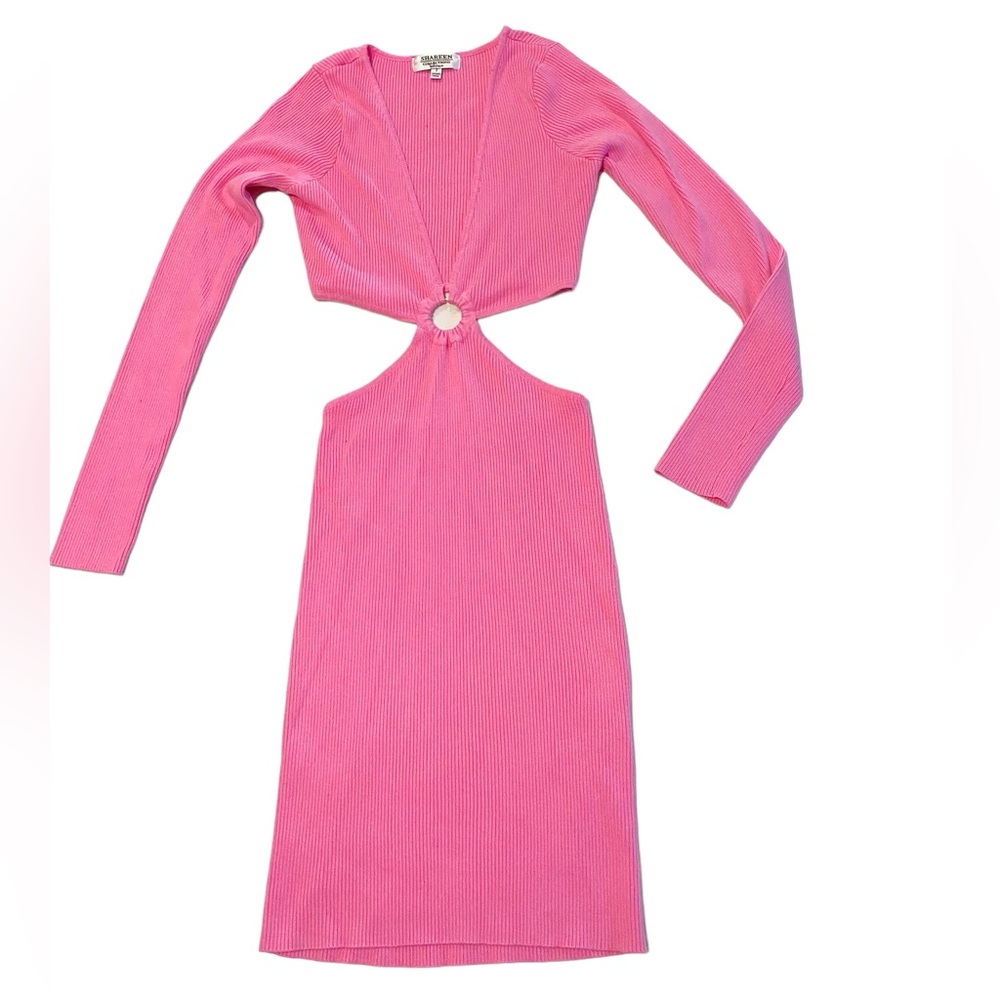 Shareen Sweater Cut Out Dress Women Size 8 Stretch Rib Knit Pink Party Date Club